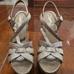 Saint Laurent
Tribute Leather T-Strap Platform Sandals